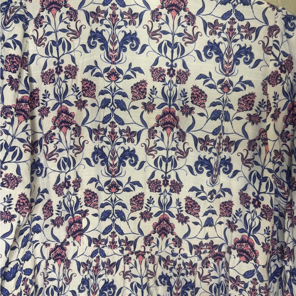 J. Jill White Midi Boho Peasant Dress with Blue & Mauve Floral Print size medium - Picture 10 of 12
